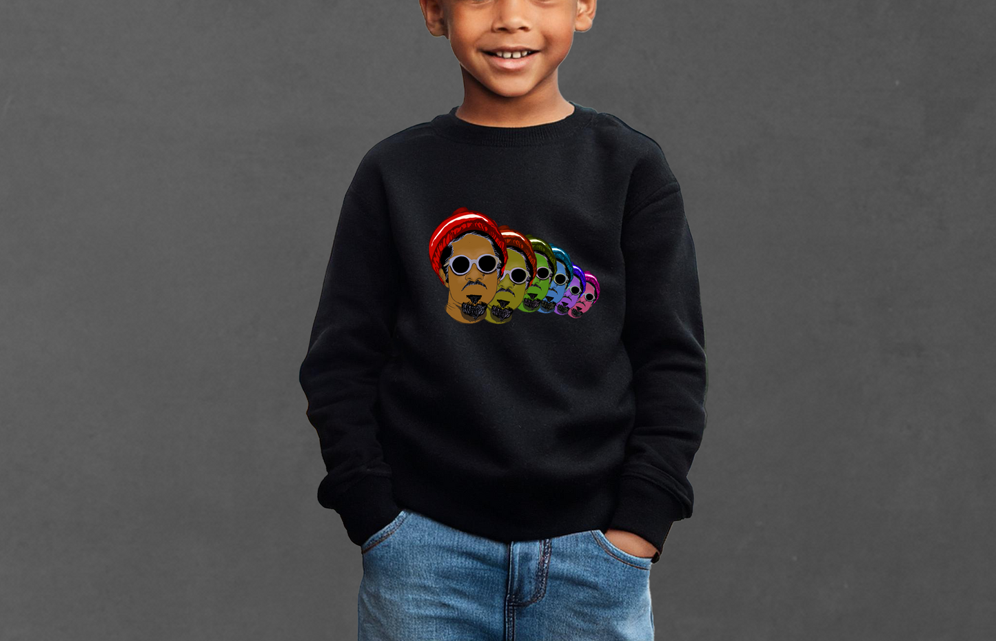 YOUTH GROOVEY STACKS BLACK CREW NECK